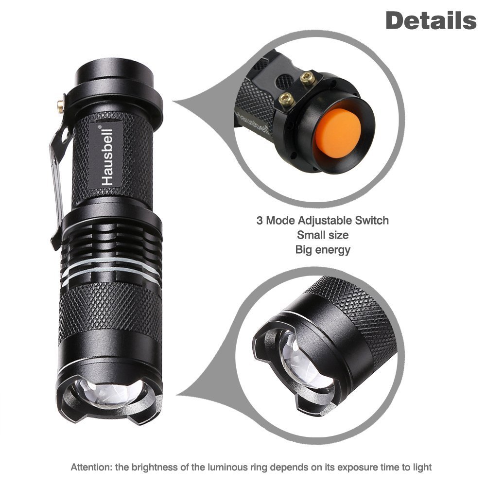 Hausbell T6-D LED Flashlight Adjustable Focus Zoomable Tactical Self Defense Lig 